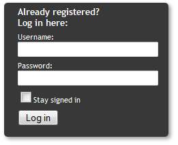 screen shot of Log In form